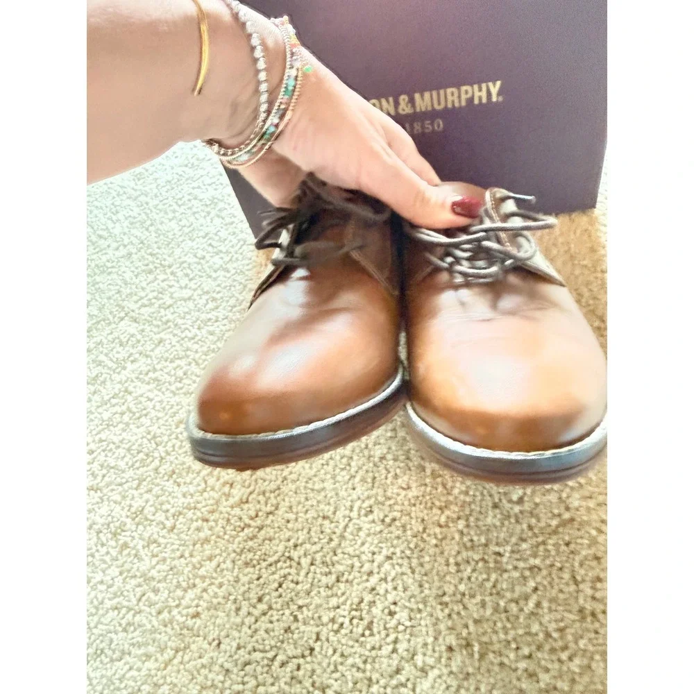Johnston & Murphy Boys BK Conard Saddle Leather Oxford Shoes 3.5M Tan Brown